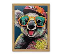 Artery8 Happy Koala Bear Sunglasses and Hat Modern Pop Art Artwork Framed Wall Art Print 18X24 Inch