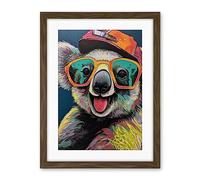 Artery8 Happy Koala Bear Sunglasses and Hat Modern Pop Art Artwork Framed Wall Art Print 18X24 Inch