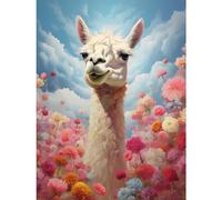 Artery8 Happy Llama Peeking Head Over Pink Flowers Bright Colourful Artwork Kids Bedroom Dreamy Spring Meadow Large Wall Art Poster Print Thick Paper 18X24 Inch