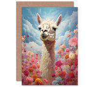 Artery8 Happy Llama Pink Flowers Bright Colourful Child Children Kids Birthday Thank You Congratulations Blank Art Greeting Card