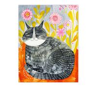 Artery8 Happy Maine Coon with Flowers Cat Lover Folk Art Wall Art Print | Size: W12" x H16" Artery8 Multicolor W12" x H16"
