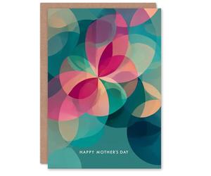 Artery8 Happy Mother's Day Card For Mum Abstract Floral Flowers Teal And Pink Blank Inside