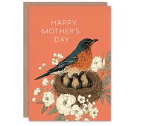 Artery8 Happy Mother's Day Card For Mum Bird Nest With Chicks Baby Birds Blank Inside