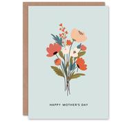 Artery8 Happy Mother's Day Card For Mum Bouquet Simple Minimalist Blank Inside in Blue Artery8 Blue
