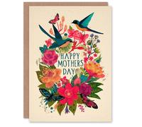 Artery8 Happy Mother's Day Card For Mum Bright Colours Birds Butterflies Blank Inside