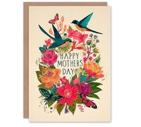 Artery8 Happy Mother's Day Card For Mum Bright Colours Birds Butterflies Blank Inside