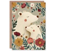 Artery8 Happy Mother's Day Card For Mum With Soft Floral Theme Bears And Flowers From Son or Daughter Blank Inside