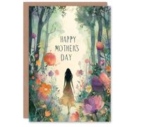 Artery8 Happy Mother's Day Card For Mum Pastel Forest And Flowers Watercolour Blank Inside