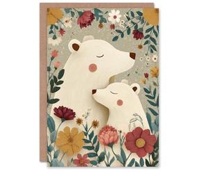 Artery8 Happy Mother's Day Card For Mum With Soft Floral Theme Bears And Flowers From Son or Daughter Blank Inside