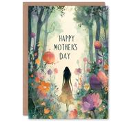 Artery8 Happy Mother's Day Card For Mum Pastel Forest And Flowers Watercolour Blank Inside