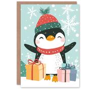 Artery8 Happy Penguin With Winter Hat And Presents For Child Kids Xmas Festive Christmas Card