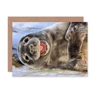 Artery8 Happy Seal Laying on Snow Cute Animal Photograph Greeting Card Artery8 Multicolor