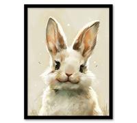 Artery8 Happy Smiling Bunny Rabbit Cute Animal Portrait Framed Wall Art in Beige | Size: A4 Artery8 Beige A4