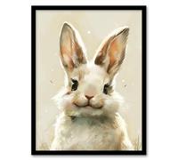 Artery8 Happy Smiling Bunny Rabbit Cute Animal Portrait Nursery Kids Bedroom Art Print Framed Poster Wall Decor 12x16 inch