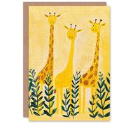 Artery8 Happy Smiling Giraffes Vibrant Folk Art Painting For Child Kids Birthday Card