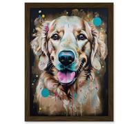 Happy Smiling Golden Retriever Dog Portrait Artwork Framed Wall Art Print A4 Artery8 Brown One Size