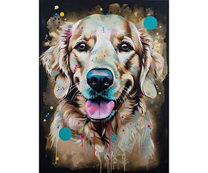 Artery8 Happy Smiling Golden Retriever Dog Portrait Large XL Wall Art Canvas Print