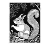 Artery8 Happy Squirrel in Trees Black and White Drawing Living Room Large Wall Art Poster Print Thick Paper 18X24 Inch