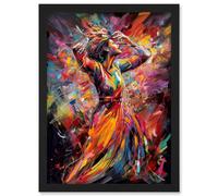 Artery8 Happy Woman Dancing to Music Modern Vibrant Colour Artwork Framed Wall Art Print A4 in Black Artery8 Black