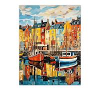 Artery8 Harbour Boats Edinburgh Port Of Leith Scotland 1963 Vibrant Painting Large Wall Art Poster Print Thick Paper 18X24 Inch