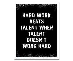 Artery8 Hard Work Beats Talent When Talent Doesn't Work Hard Inspirational Gym Wall Art Artwork Framed Wall Art Print 9X7 Inch