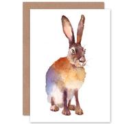 Artery8 Hare Watercolour Isolated Greetings Card in Brown Artery8 Brown