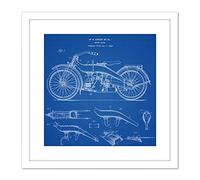 Artery8 Harley Classic Motor Cycle Bike Parts 1924 Patent Plan 9X9 Inch Square Wooden Framed Wall Art Print Picture with Mount