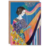 Artery8 Harpist Playing Harp Music Colourful Batik Style Greeting Birthday Card Him Her All Blank