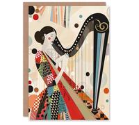 Artery8 Harpist Playing Harp Music Colourful Geometric Greeting Birthday Card Him Her All Blank