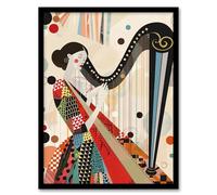 Artery8 Harpist Playing Harp Music Colourful Geometric Living Room Artwork Framed Wall Art Print 18X24 Inch