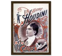 Harry Houdini The Magician King Of Cards Escapologist A4 Artwork Framed Wall Art Print Artery8 Brown One Size
