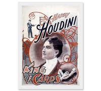 Harry Houdini The Magician King Of Cards Escapologist A4 Artwork Framed Wall Art Print Artery8 White One Size