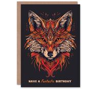 Artery8 Have A Fantastic Day Modern Tribal Fox Head Birthday Card in Orange Artery8 Orange