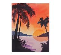 Artery8 Hawaii Sunset Beach Cove Palm Trees Watercolour Wall Art Print in Orange | Size: W24" x H32" Artery8 Orange W24" x H32"