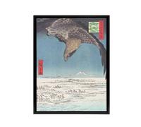 Artery8 Hawk Over Plain At Fukagawa Japan Framed Canvas Wall Art Print Hiroshige in Blue | Size: W24" x H32" Artery8 Blue W24" x H32"