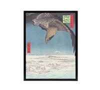 Artery8 Hawk Over Plain Fukagawa Framed Canvas Wall Art Print Vintage Japan : Artwork by Hiroshige 12x16 Majestic flight scene symbolising freedom stunning feature for office or dramatic living room