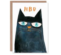 Artery8 HBD Blue Eyed Grumpy Cat Lover Watercolour Blank For Him Or Her Art Birthday Card