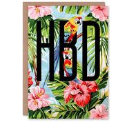 Artery8 HBD Floral Tropical Nature Jungle Flowers Parrots For Her Woman Birthday Card
