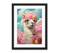 Artery8 Head in the Clouds Conceptual Artwork Fabulous Carefree Llama with Rose Flower Headband Kids Room Artwork Framed Wall Art Print 18X24 Inch