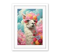 Artery8 Head in the Clouds Conceptual Artwork Fabulous Carefree Llama with Rose Flower Headband Kids Room Artwork Framed Wall Art Print 18X24 Inch