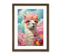 Artery8 Head in the Clouds Conceptual Artwork Fabulous Carefree Llama with Rose Flower Headband Kids Room Artwork Framed Wall Art Print 18X24 Inch