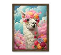 Artery8 Head in the Clouds Conceptual Artwork Fabulous Carefree Llama with Rose Flower Headband Kids Room Artwork Framed Wall Art Print 18X24 Inch