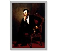 Artery8 Healy President Abraham Lincoln A4 Artwork Framed Wall Art Print in Light Grey Artery8 Light Grey