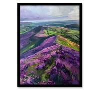 Heather Flowers Mam Tor Peak District Landscape Framed Art Print Artery8 Purple A4