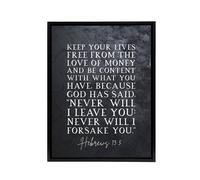 Artery8 Hebrews 13 5 The Love of Money Bible Quote Framed Canvas Wall Art Print in Grey | Size: W24" x H32" Artery8 Grey W24" x H32"