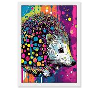 Artery8 Hedgehog Acrylic Painting Vibrant Psychedelic Polka Dot Pattern Halftone Artwork Framed A3 Wall Art Print