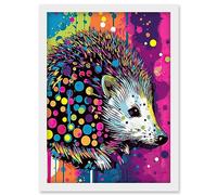 Artery8 Hedgehog Acrylic Painting Vibrant Psychedelic Polka Dot Pattern Halftone Artwork Framed Wall Art Print A4