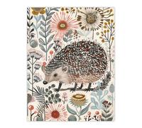 Hedgehog Flowers Artwork Rustic Woodland Floral Wall Art Print Artery8 Multi W24 inch x H32 inch