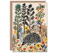 Artery8 Hedgehog in Forest Folk Art Painting Wildflowers Greeting Birthday Card Him Her All Blank