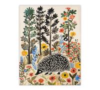 Hedgehog in Forest Folk Art Painting Wildflowers Wall Art Print Artery8 Multi W24 inch x H32 inch